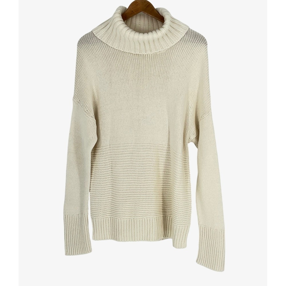 Gap Women Sweater XL Cowlneck Cream Mixed Knit Pullover Wool Blend‎ Boyfriend